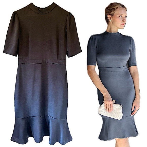 GAALA PARIS Alexane Black 100% Silk High Mock Neck MIDI Ruffle Evening Dress - Picture 1 of 17